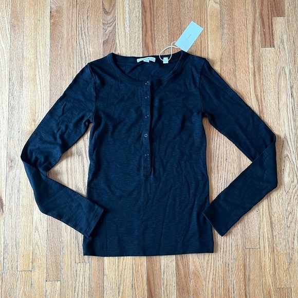 Vince Rib Trim V Neck Henley Long Sleeve Womens Pullover Shirt Size Small - Picture 1 of 4